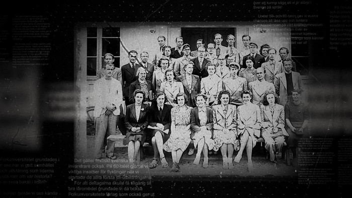 Film om Folkuniversitetet Syds historia, fr&aring;n 1942 och fram&aring;t.